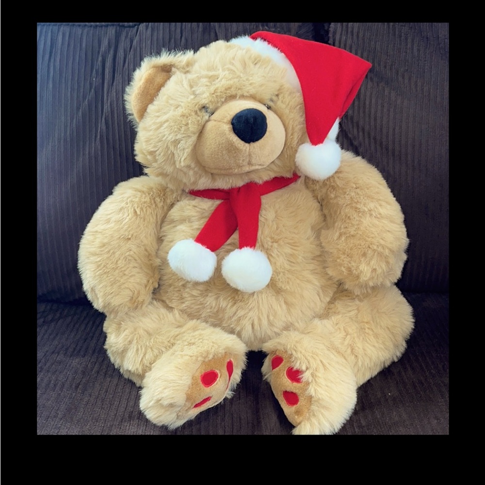 VINTAGE Hug & Luv White Christmas Teddy Bear w/Santa Hat Plush Stuffed Toy